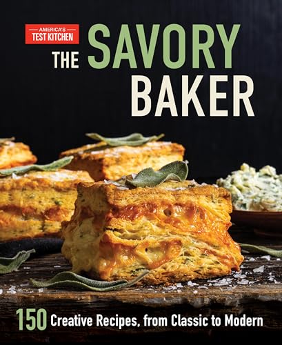 Cookbook cover featuring scones and savory baked goods, titled "Savory Baker.