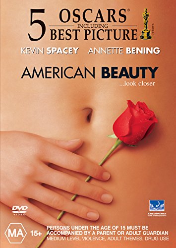 “American Beauty” DVD cover with a red rose on skin and text.