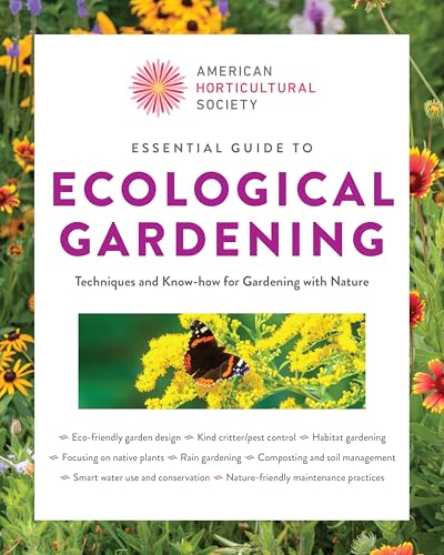 Book cover: "Essential Guide to Ecological Gardening" with butterfly and flowers.