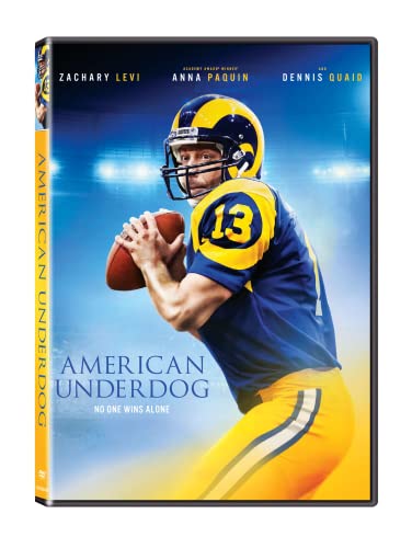American Underdog" DVD cover featuring a football player in a blue and gold uniform.