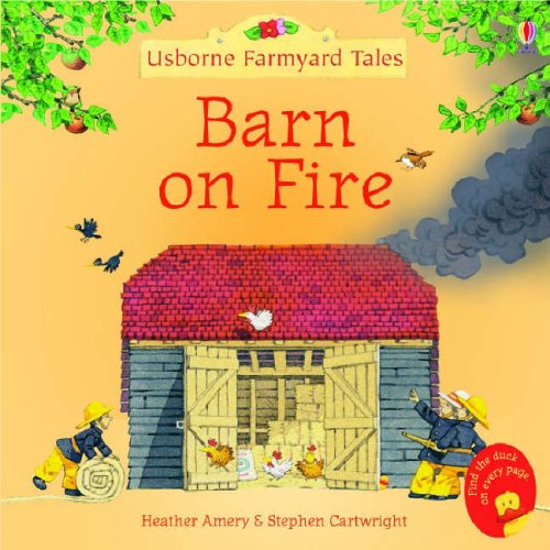 Book cover: burning barn, firefighters, chickens, and a duck illustration.
