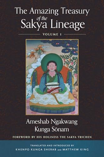 Book cover: “The Amazing Treasury of the Sakya Lineage, Volume 1” with a thangka.