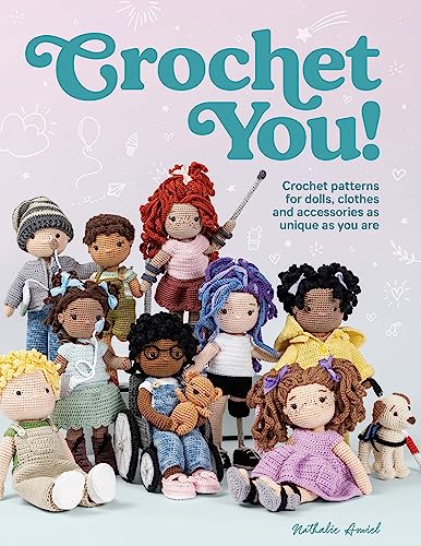 Book cover featuring a diverse group of handmade crochet dolls with varied physical traits.