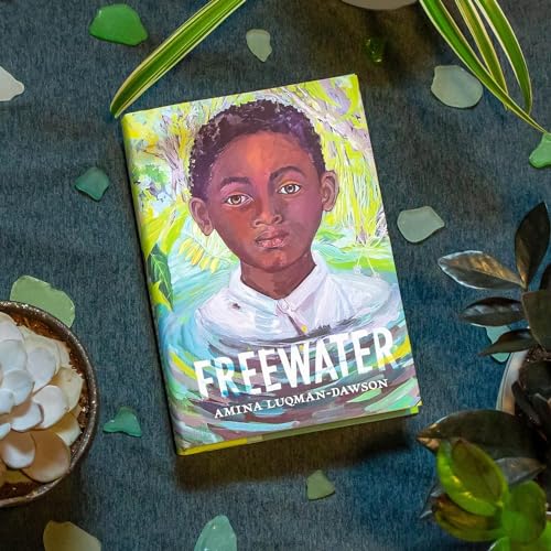 Book cover for Freewater by Amina Luqman-Dawson featuring a portrait of a young boy.