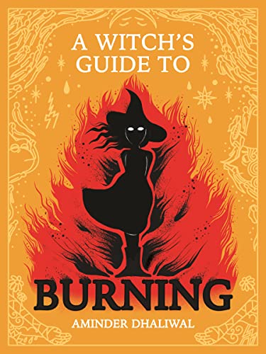 Book cover: Silhouette of a witch within fiery, stylized flames.