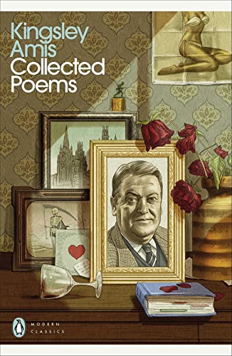 Book cover: "Collected Poems" by Kingsley Amis, with portrait and floral still life.