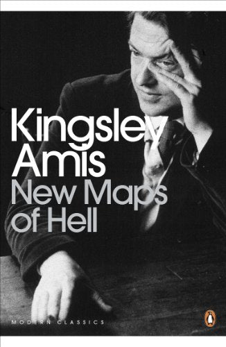 Book cover: "New Maps of Hell" by Kingsley Amis, black and white portrait.