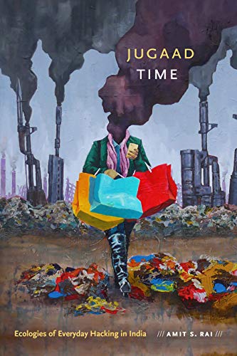 Book cover: woman with shopping bags amidst industrial pollution.