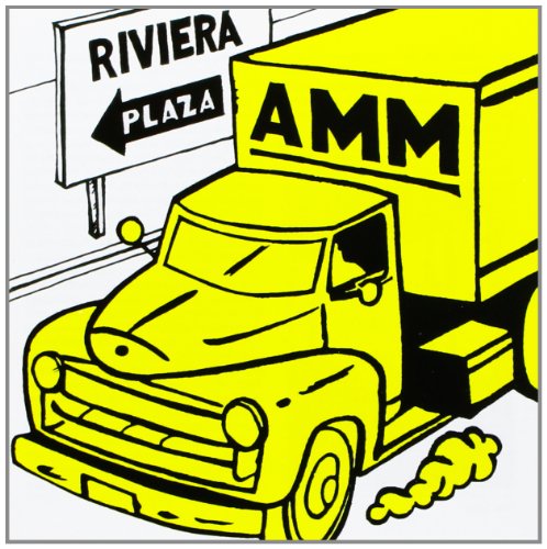 Yellow illustration of a truck with "AMM" text and a directional sign.