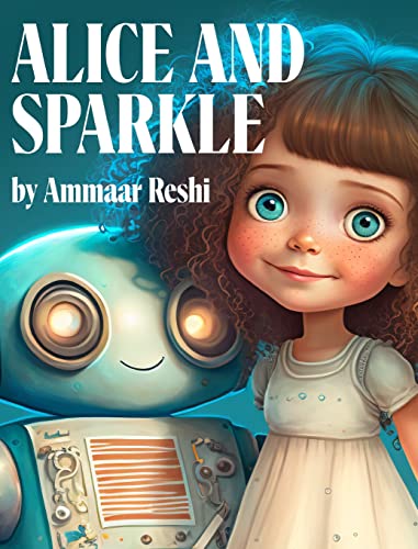Book cover: girl with curly hair and a blue robot companion.