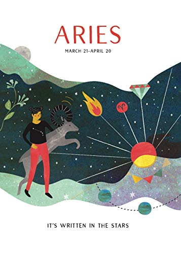 Book cover for Aries astrology sign with illustration of a ram and person.