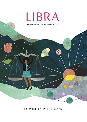 Book cover for Libra astrology sign, featuring a woman on scales.