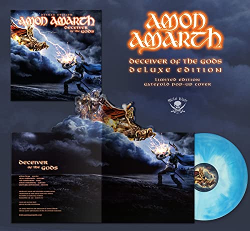 Amon Amarth Deceiver of the Gods vinyl record with pop-up cover and blue disc.