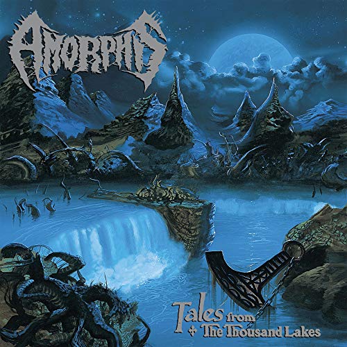 Album cover featuring a blue surreal landscape with jagged peaks, a waterfall, and moon.