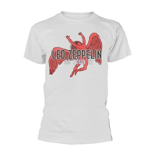White t-shirt with red Icarus and "Led Zeppelin US Tour 77" graphic.