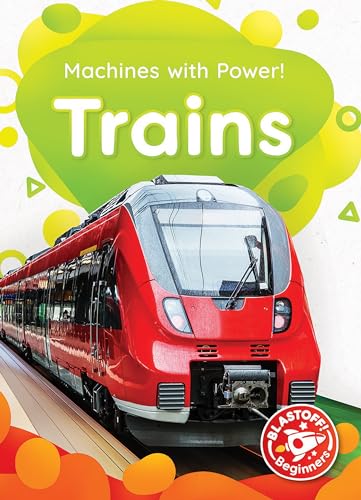 Red passenger train on tracks, book cover for young readers.