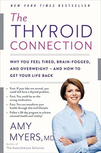 Book cover: "The Thyroid Connection" by Amy Myers, featuring author portrait.