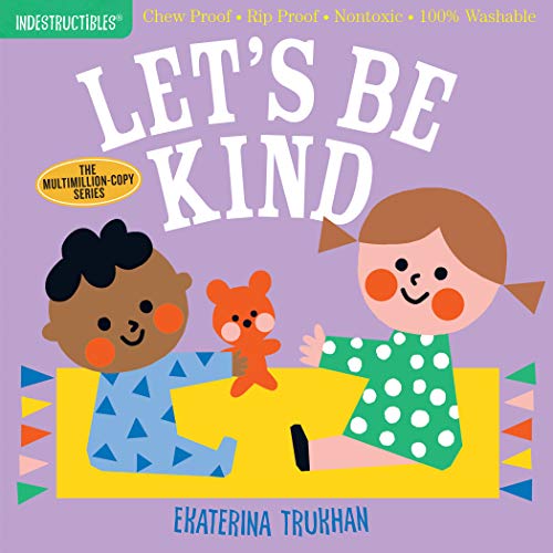 Colorful children’s book cover depicting two kids and a dog, titled “Let’s Be Kind.”