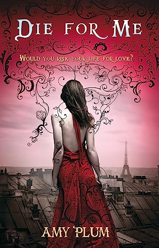 Book cover: woman in red dress overlooking Paris, ornate design.