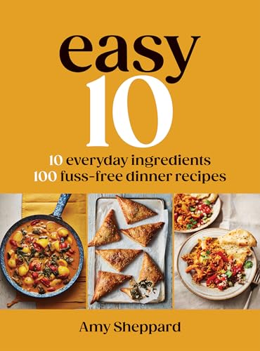 Cookbook cover with "easy 10" title and images of prepared food.