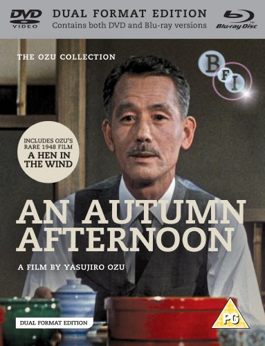 Blu-ray cover for Ozu’s “An Autumn Afternoon” featuring a pensive man.