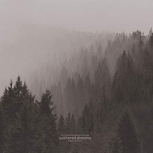 A misty, sepia-toned forest landscape with text at the bottom center.