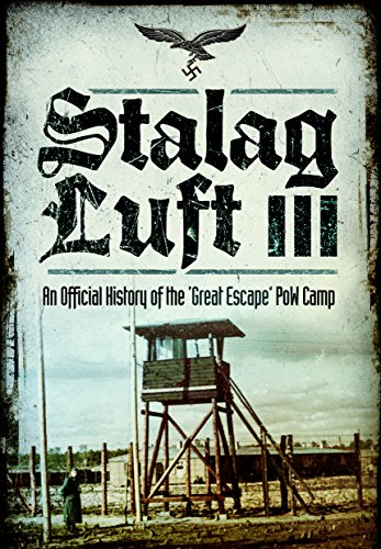 Book cover for “Stalag Luft III” depicting a guard tower and Nazi emblem.
