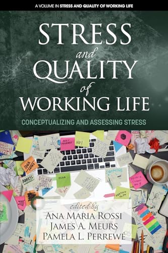Book cover: "Stress and Quality of Working Life" with cluttered desk image.