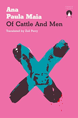 Book cover with pink background featuring a teal X-shaped graphic formed by cattle heads.