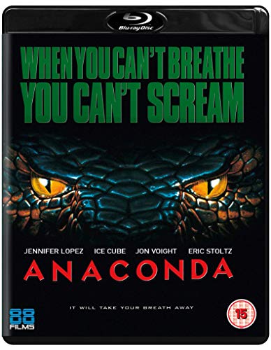 Anaconda Blu-ray cover with snake eyes and cast names listed below.