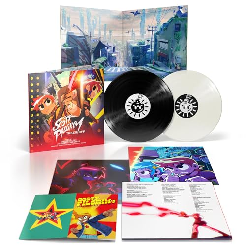 “Scott Pilgrim Takes Off” vinyl record with album art and inserts.