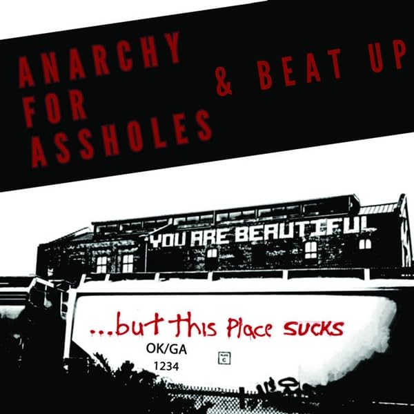Vinyl record cover with graffiti-style text and a building image.