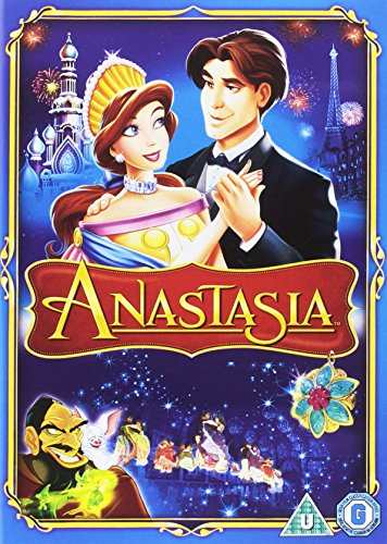 Anastasia DVD cover featuring Anya and Dimitri in a ballroom scene.