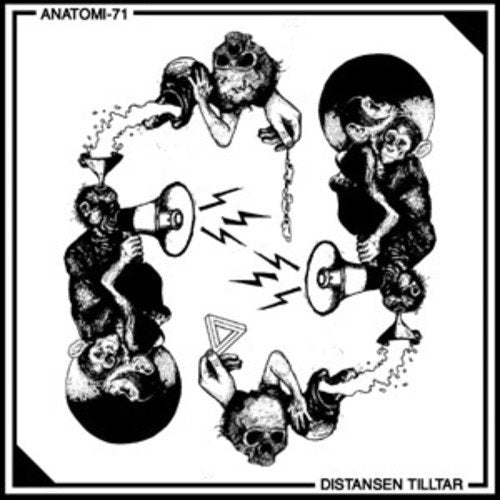 Black and white album cover with a circular arrangement of monkeys and skulls.