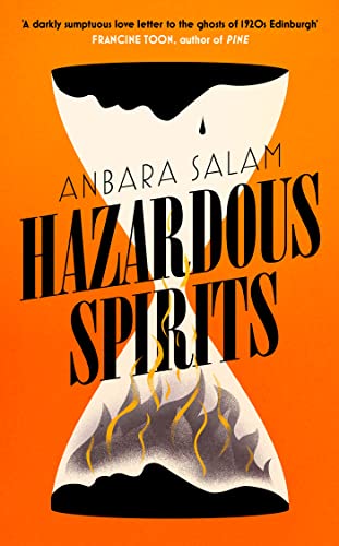 Book cover for "Hazardous Spirits" featuring an hourglass and dark text.