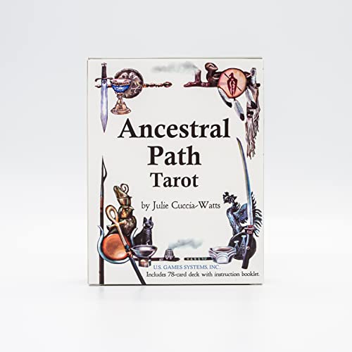 Box for "Ancestral Path Tarot" deck with symbolic imagery and text.