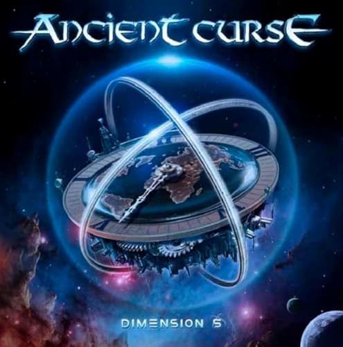 Album cover for “Ancient Curse - Dimension 5” with a cosmic, sci-fi design.