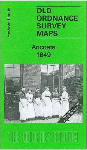 Bright green map cover titled Ancoats 1849 showing a black and white photo of women.