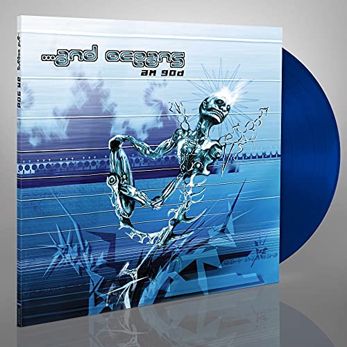 Blue vinyl record with cover art depicting a robotic figure in blue tones.