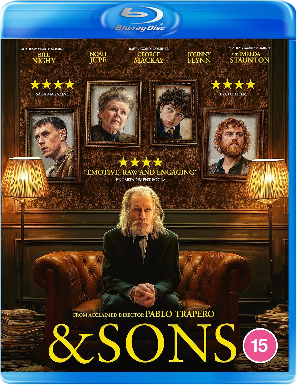 Blu-ray cover for "& Sons" featuring portraits of Bill Nighy and other actors.
