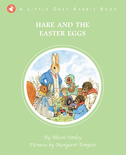 Book cover: hare and small animals amongst colorful Easter eggs.
