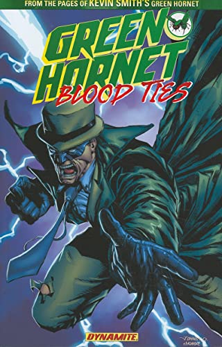 Green Hornet in mask and suit, dramatic lightning background, comic book cover.