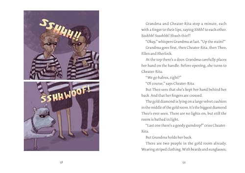 Illustration from “The Pinchers and the Diamond Heist” showing characters and a dog.