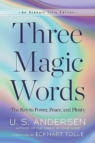 Book cover of Three Magic Words by U.S. Andersen with holographic, swirling blue background.