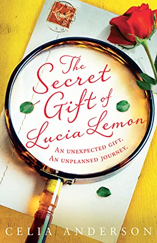 Book cover with magnifying glass over title, rose, and old letters.