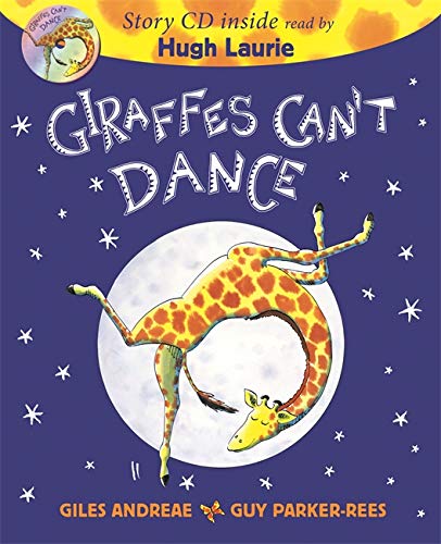 Book cover: giraffe attempting a dance pose against a starry night.
