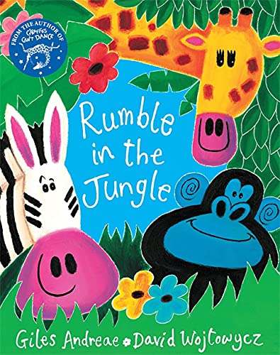 Colorful children’s book cover featuring a zebra, hippo, giraffe, and gorilla.