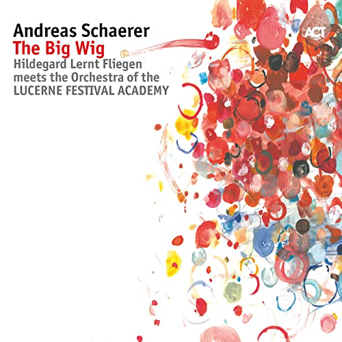 Album cover with text on the left and colorful abstract paint splatters on right.