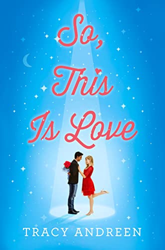 Book cover: couple embracing under a spotlight with sparkling stars.