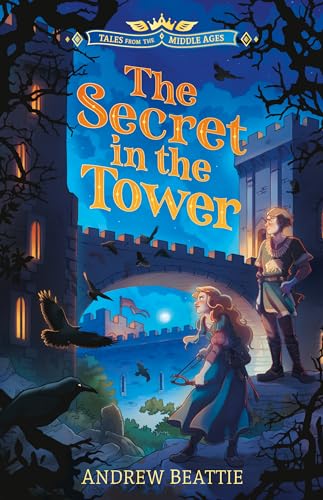 Book cover showing a girl and a boy near a medieval castle with ravens.